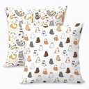 2 Pcs Throw Pillow Cover Lovely Multicolor Cartoon Cats Decorative Throw Pillow Case, Cartoon Geometric Kitten Square Decorative Cushion Cover for Couch Sofa Bedroom Living Room Office Home Decor
