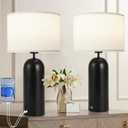 MoMyofdy 22-inch Tall Table Lamps - Set of 2 Black & White Touch Control 3-Way Dimmable Lamps with USB A+C Ports for Bedroom or Living Room