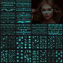 Konsait 24 Sheets Glow in the Dark Face Temporary Tattoos for Women Girls Glow Tattoos Mermaids Butterfly Blue Tattoos for Kids Luminous Body Make Up Fake Tattoo