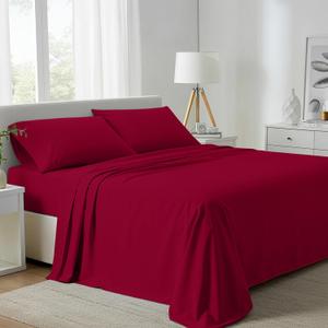 Carressa Linen 100% Egyptian Cotton Sheets Full Size - 800 Thread Count 4 Piece Cotton Sheets for Full Size Bed, Luxury Hotel Sheets, Soft, Cooling Sateen Bedsheet, Fits Upto 18" Mattress - True Red