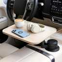 360 Rotating Wood Car Tray & Desk for Laptop - Steering Wheel Cup Holder Table, Car Accessories for Women & Men, Compatible with Tesla Model Y/3/S, Ford F150/Explorer/Maverick & Most Vehicles