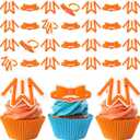 48 Pcs Orange Cartoon English Accessories Cupcake Ring Cartoon Birthday Decorations Orange English Cake Topper Ring Cupcake Topper for Birthday Baby Shower Party Decorations