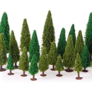 Skylety 35 Pcs Model Trees 2.16in-4.9in Green Train Scenery Landscape Pine Miniature Diorama Trees Mixed Model Bottle Brush Plants for Road Architecture Building DIY Decoration Gift