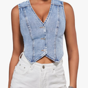 SHENHE Women's Denim Vest Button Down Sleeveless Jean Vest Top Y2K Cropped Denim Top Cowgirl Western Outfits, S