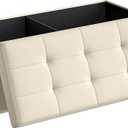 SONGMICS MAZIE Collection - 43 Inches Folding Storage Ottoman Bench, Ottoman Foot Rest, End of Bed Bench, Storage Chest, Load 660 lb, for Living Room, Bedroom, Entryway, Cream White