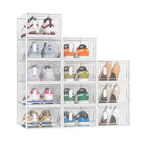Shoe Storage, 12 Pack Shoe Organizer for Closet, Shoe Boxes Clear Plastic Stackable Shoe Containers with Lids for Size 10