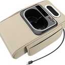 Universal Car Armrest Box Height Increasing Pad, Multifunctional Storage Box with Tissue Holder, Cup Holder, USB Charging Port (Beige)