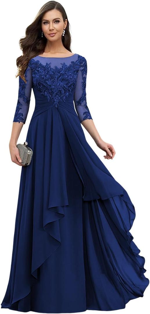Loyeloy Women's Lace Mother of The Bride Dresses for Women 2025 Scoop Neck Chiffon Aline Formal Evening Gowns (14, Royal Blue)