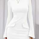 PRETTYGARDEN Womens Fall Long Sleeve Mini Dress 2025 Trendy Boat Neck Bodycon Knit Elegant Short Party Formal Dresses (White, M)