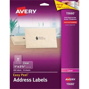 Avery Clear Easy Peel Address Labels for Laser Printers 1" x 2-5/8", Pack of 300 (15660)