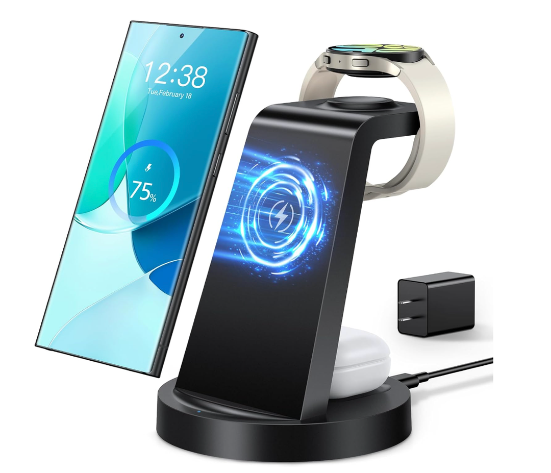 Wireless Charger for Samsung: 3 in 1 Wireless Charging Station for Samsung Galaxy Watch 8 7 6 5 4 3 Pro Classic Galaxy Buds - Charger Dock Stand for S25 S24 Ultra S23 S22 S21 Note Z Fold Android