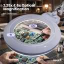 Neatfi XL Bifocal LED Magnifying Lamp, 7 Acrylic Lens, 2.25X/6X Magnification, 1,600 Lumens Dimmable | Hands-Free Close Work | Crafting, Jewelry & Reading (White, 7-inch Lens, Non-CCT with Clamp)
