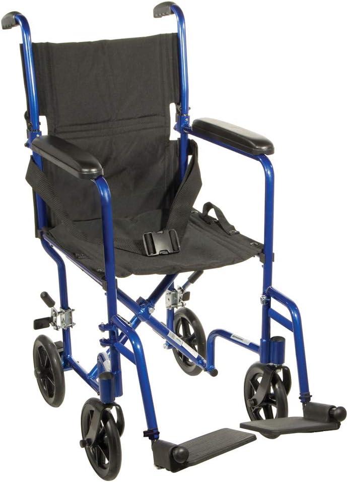 Drive Medical Deluxe Lightweight Aluminum Transport Wheelchair, Blue, 17"