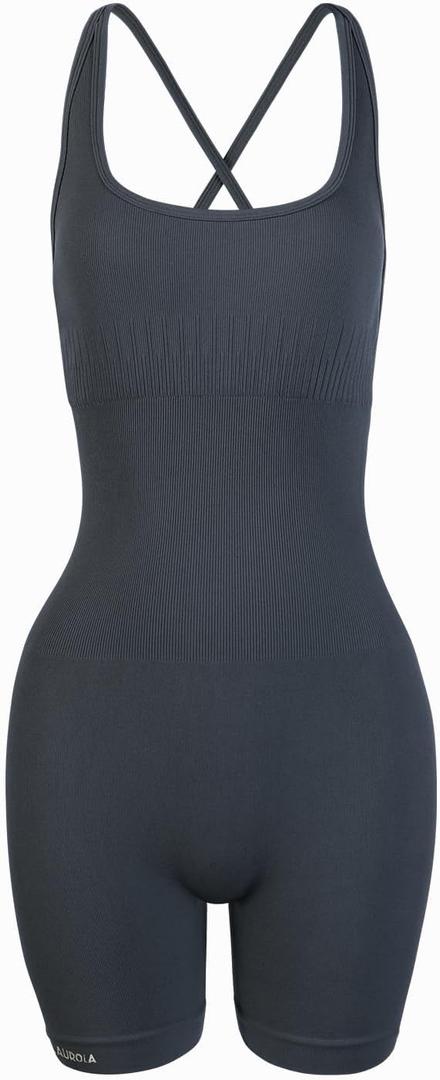 AUROLA Strapy Romper for Women Workout Yoga Gym Seamless One Piece Jumpsuit Tummy Control Padded Sports Bra (Small, Dark Grey)