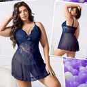 Plus Size Lingerie for Women Lace Chemise Sexy Mesh Chemise Teddy Babydoll Lingerie Exotic V Neck Sleepwear (XXXL)