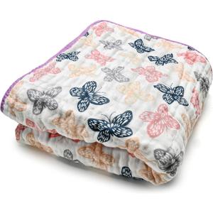 ZPECC Muslin Toddler Blanket Thicker, 47x47 Organic Cotton Kids Quilt Hypoallergenic for Baby Essentials Crib Stroller Daycare Cot, Butterfly