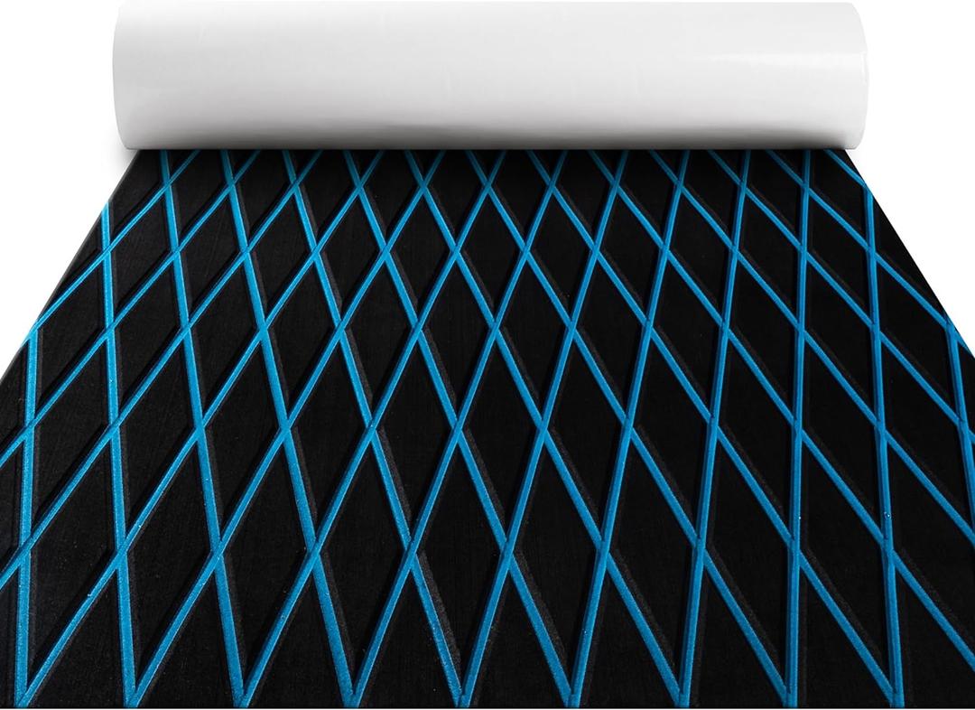 Fullfire Boat Flooring - EVA Foam Boat Decking - Marine Mat Self-Adhesive Flooring Sheet Marine Carpet for Motorboat Yacht Kayak RV (74.8" x 27.8", Black With Blue Lines)