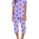 Ekouaer Capri Pajama Sets for Women Short Sleeve Tops Sleepwear Sleep Sets Pjs Sets Soft Two Piece Loungewear Sets, XL