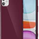 for iPhone 11 Phone Case Liquid Silicone, Cute Girly Thin Ultra Slim Jelly Soft Rubber Gel Protective Glossy Hard Plastic Case, Plain Solid Color Cover for Women Girl, Burgundy Maroon