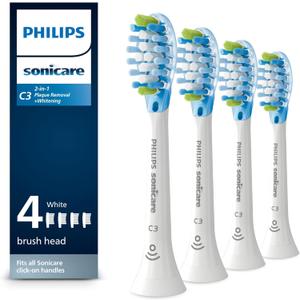 Philips Sonicare C3 Two-in-One - Genuine Replacement Electric Toothbrush Heads, White, 4 Pack, HX9044/65
