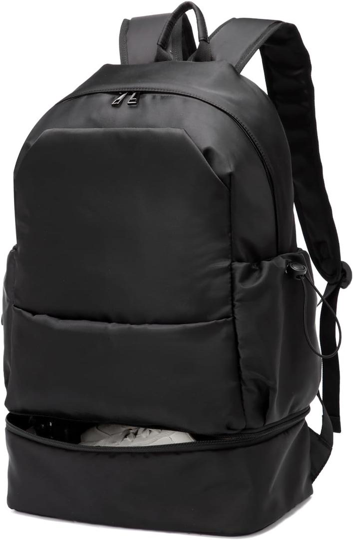 seyfocnia Gym Backpack for Men,Waterproof Travel Backpack With Shoe Compartment Lightweight Sports Gym Bag Casual Daypack-Black (20 Inches)