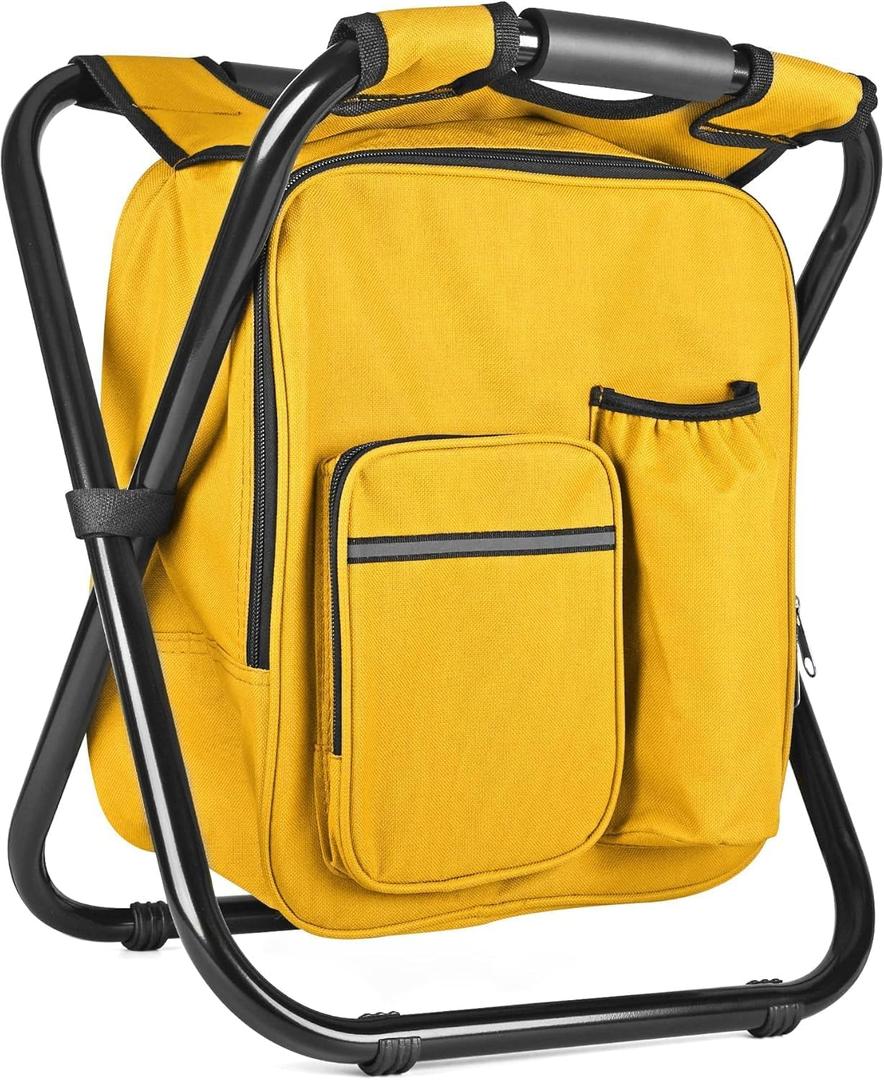 Kikerike Backpack Stool Cooler Chair Heavy Duty 300 LBS Max Load Portable Lightweight Stool Backpack Folding Fishing Cooler Seat for Camping Hunting Fishing - Yellow, 16.54" W x 13.58" L x 16.93" H