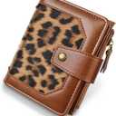 Women Leather Wallet RFID Blocking Small Bifold Zipper Pocket Wallet Card Case Purse with ID Window, Leopard