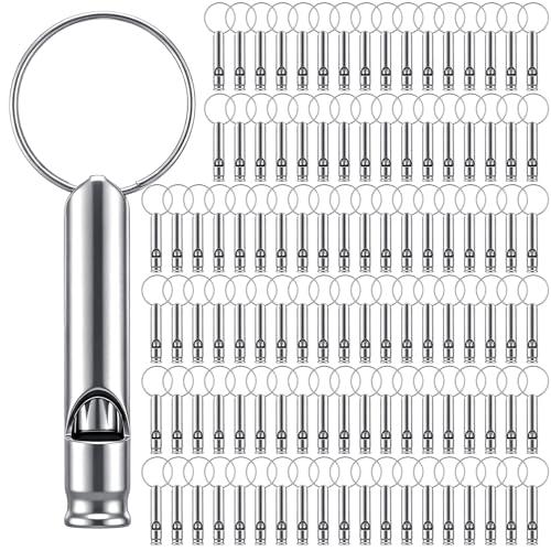 Simgoing 200 Pieces Emergency Whistle with Keychain Aluminum Survival Whistle Loud Safety for Life Saving Camping Hiking Boating Hunting Fishing Hunting Outdoors Sports Pets Training(Silver)