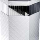 Creative Scents Quilted Mirror White Bathroom Trash Can 1.58 Gal / 6L Decorative Waste Basket for Bathroom - Space Friendly Mirrored Wastebasket Bin, for Elegant Powder Room or Bedroom Decor