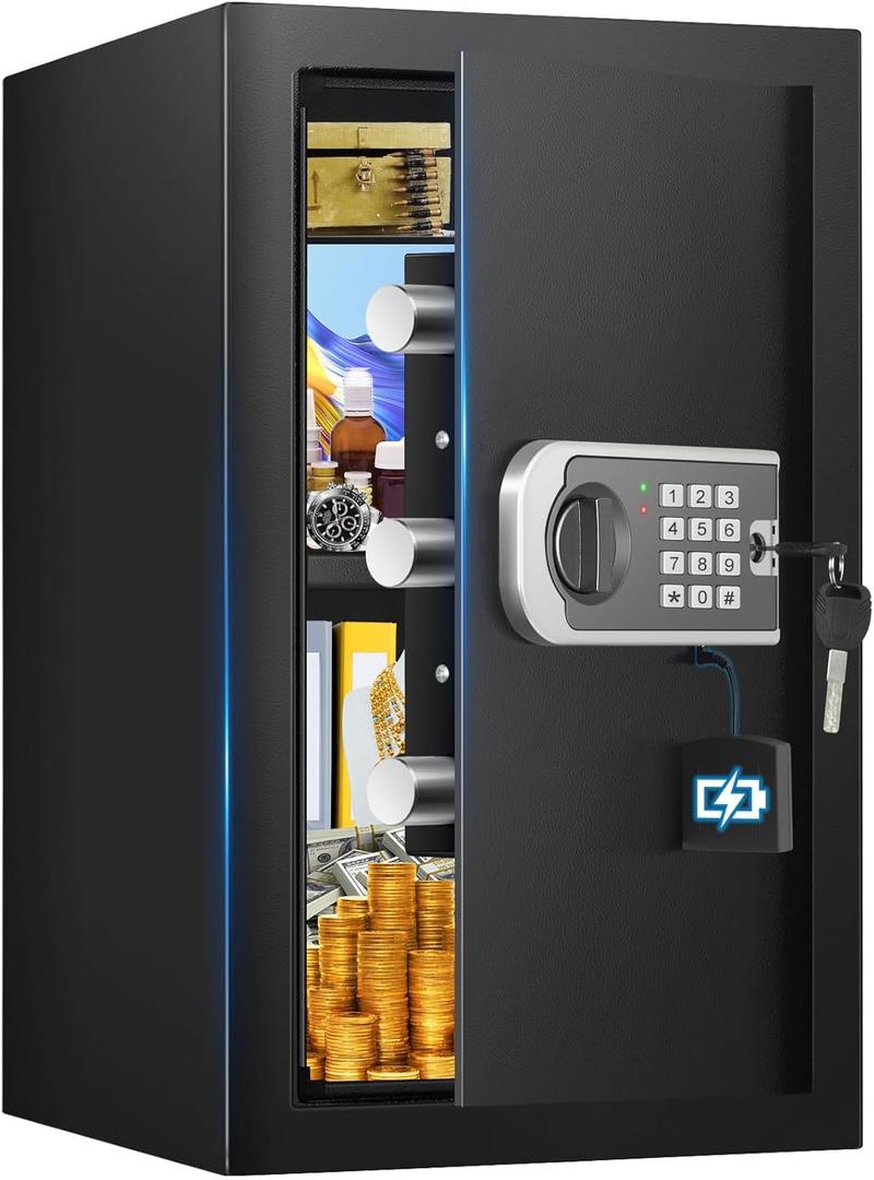3.2 Cuft Safe Box, Home Safes Water and Fireproof, Security Digital Safes Box with Electronic Keypad Spare Key, Smart Alert, Mute Mode, Anti-Theft Fireproof Safe for Document Money Valuable