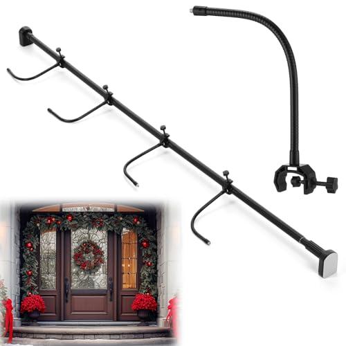 Otoolling Garland Hanger for Front Door with 4 Support Arms Garland Hanger Adjustable Fits 31.5"-80" Door Heavy Duty Christmas Halloween Decoration Holder for Wreaths and Lights, No Screws or Drilling