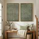 Large Framed Green Abstract Wall Art, 2 Piece Modern Canvas Prints Paintings, Minimalist Sage Green Geometric Pictures for Living Room Dining Room Bedroom Office Hallway Lounge Wall Decor 24x36 In, 24" W x 36" H x 2Pcs