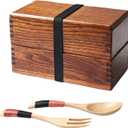 AOOSY Wood Bento Box, Lunch boxes, Japanese Traditional Natural Square Wooden Lunch Containers Women's Men's Adult Wood Bento Box with Spoon Fork kit