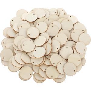 200 Pcs Unfinished Blank Wood Circle Pendants - 1 Inch Round Disc With Holes for Crafts, Wooden Earring Blanks, Small Discs for Decoration, DIY Embellishment