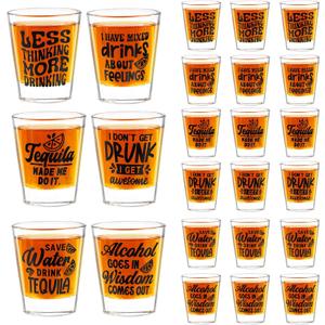 Kolewo4ever 24 Pieces Funny Friends Shot Glasses Funny Friends Shot Glasses Clear Shot Glass Cups with Heavy Base for Adult Small Glass Shot Cups 1.75 oz Shot Glass for Best Friends (Style-2)