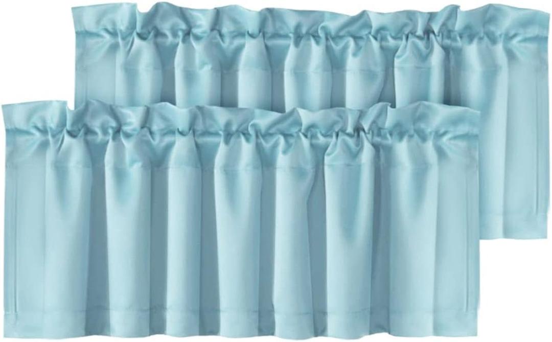 H.VERSAILTEX Blackout Valances for Windows，Kitchen Valances Curtains for Living Room/Bedroom/Bathroom Privacy Decorative Rod Pocket ，2 Packs，52" W x 18" L, Aqua