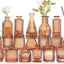 Amber Glass Bud Vases -Set of 19 for Flowers, Small Amber Bud Vases in Bulk for Centerpieces Decor, Mini Glass Set for Home Table Decorations