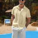 Vssjavun Mens Short Sleeve Button Down Shirts Casual Cotton Shirt Summer Beach Shirts (Beige, M)