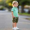 xueteox Toddler Boys Casual Shirt Set, Short Sleeve Top and Shorts 2-Piece Summer Outfit for Kids. (Green) 5T