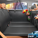 Back Seat Extender for Dogs, Hard Bottom Dog Car Seat Cover for Truck Back Seat, Upgraded PU Leather Dog Hammock for Car, Waterproof, Anti Scratch, Larger Space, Holds 400lbs
