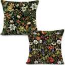 Vintage Floral Throw Pillow Covers, Dark Cottagecore Wildflower Botanical Decorative Pillowcases Cushion Cases for Home Living Room Bedroom Decor, 18x18 Pillow Covers Set of 2