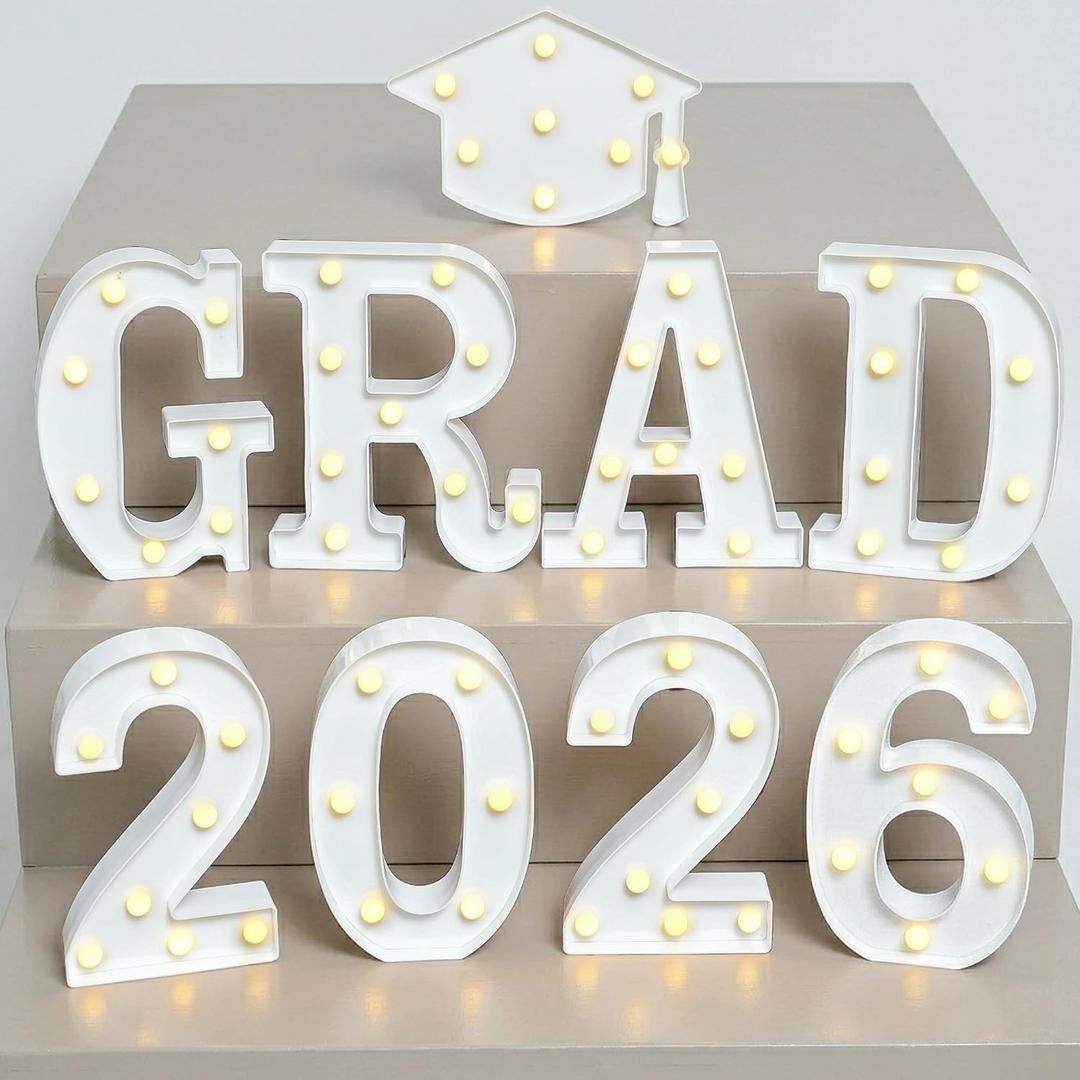 KatchOn, White Light Up 2026 Grad Sign - 8.5 Inch 2026 Light Up Sign Graduation Marquee Letters Class of 2026 Graduation Decorations 2026 Grad Light Up Letters for Graduation Party Supplies