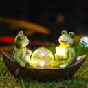 Solar Frogs Boating Statue Garden Decor: Outdoor Sculpture Lights Decorations Art Ornament Yard Lawn Backyard - Ideal Gifts for Women Mom Grandma
