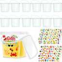 12 Pcs 34 oz Buckets for Drinks Ice Cream Buckets with Lids and Handles 150 Summer Stickers Cocktail Bucket Clear Plastic Containers Reusable Plastic Pail for Summer Beach Party Supplies