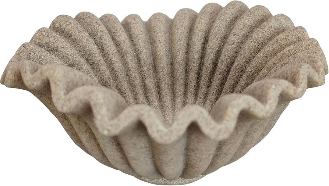 Small Decorative Bowl decor, Scalloped Pedestal Bowls for Modern Home Decor,Ruffle Decor,Stylish Key Bowl for Entry Table,Decorative Fruit Bowl for Kitchen Counter,Artificial Stone Beige (6inch)