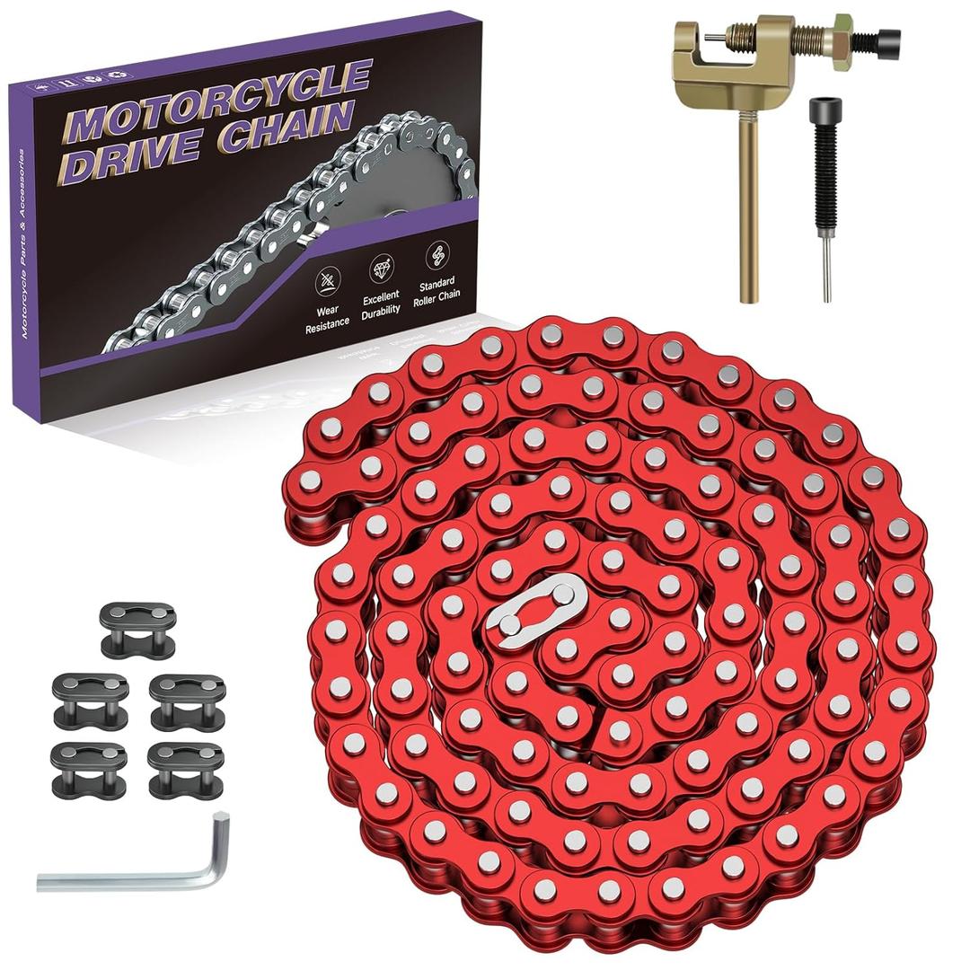 #35 Go Kart Roller Chain 3 Feet with Chain Breaker Replacement for Go Cart Mini Bike Bicycle Dirt Pit Bike Motocycles Powersports Parts Accessories 35 Chain Master Link (95 Links) (Red)