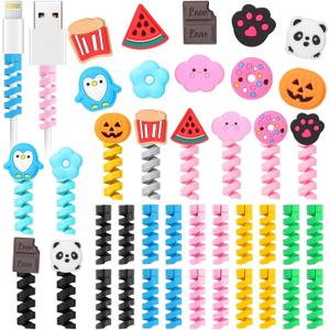 Flutesan 40 Pieces Colorful Cartoon Charger Cable Protectors USB Charger Saver Silicone Buddies Flexible Cable Wire Protectors Cute for Most Cellphone Data Lines Chargers Accessory, Various Styles
