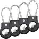 SCALLOP Airtag Holder with Wire Cable, Secure Lock Airtag Keychain,360°Protective Air Tag Case for Keys, Key Chain,Luggage Compatible Apple Air tag (4 Pack)