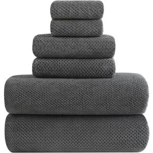 YTYC 29x59 Inch Extra Large Bath Towels Set of 6 Quick Dry Super Soft Microfiber Towels for Bathroom 80% Polyester (Charcoal Grey, 6 Piece)
