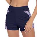 Beautikini Period Swimwear Bottoms High Waisted Full Coverage Swim Shorts (Blue, XS)